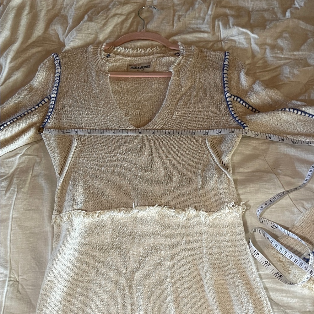 ZADIG & VOLTAIRE NWT Hiko Frayed Trim Silk Blend Ecru And Blue Minidress - Picture 11 of 15